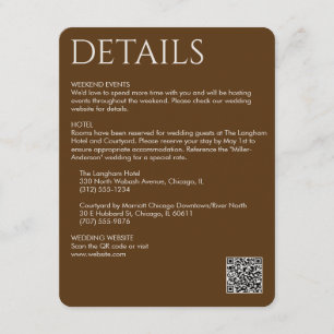 Cartão De Informações Detalhes do Casamento da Noz Marrom, Moderna Elega