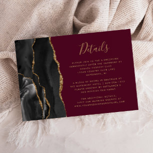 Cartão De Informações Detalhes do Casamento da Onda Dourada de Agate Neg