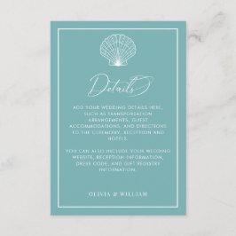 Cartão De Informações Detalhes do Casamento da Praia da Seashell Blue-Te
