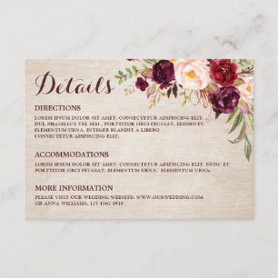 Cartão De Informações Detalhes do Casamento da Rústica Floral Vermelha B