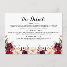 Cartão De Informações Detalhes do Casamento da Rústica Floral Vermelha B