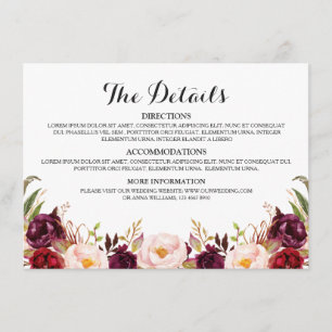 Cartão De Informações Detalhes do Casamento da Rústica Floral Vermelha B