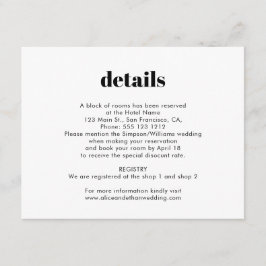 Cartão De Informações Detalhes do Casamento da Serif Simples Bold