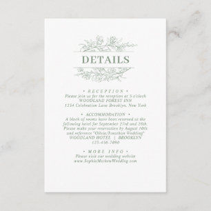 Cartão De Informações Detalhes do Casamento da Terra Floral Verde da Ele
