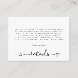 Cartão De Informações Detalhes do Casamento da Tipografia Negra de Swash