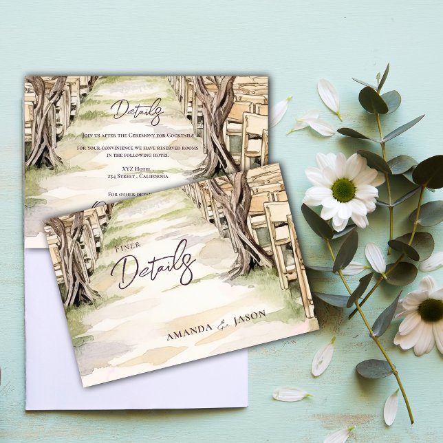 Cartão De Informações Detalhes Do Casamento Da Uva De Vinha Rústica (Winery Rustic Chic Grapevine Wedding Details Enclosure Card)