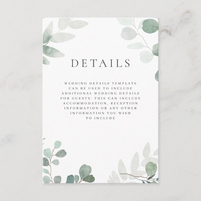 Cartão De Informações Detalhes do Casamento da Verde Moderna (Frente)