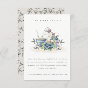 Cartão De Informações Detalhes do Casamento da Xícara Floral Azul de Aqu