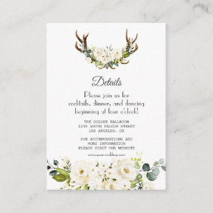 Cartão De Informações Detalhes do Casamento das Flores Brancas Elegantes