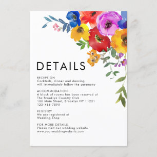 Cartão De Informações Detalhes do Casamento das Flores Coloridas Brilhan