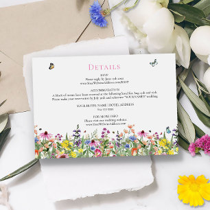 Cartão De Informações Detalhes do Casamento das Flores Selvagens de Verã