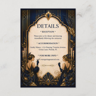 Cartão De Informações DETALHES do casamento das Gatsby Flapper Girls tem