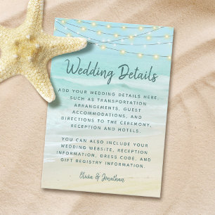 Cartão De Informações Detalhes do Casamento das Luzes do Oceano de Praia