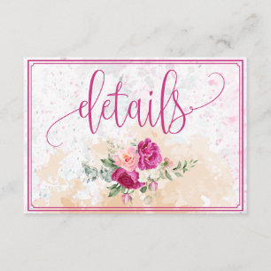 Cartão De Informações Detalhes do Casamento de Abertura de Cor Rosa Quen