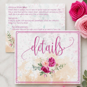 Cartão De Informações Detalhes do Casamento de Abertura de Cor Rosa Quen