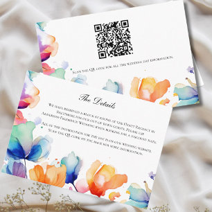 Cartão De Informações Detalhes do Casamento de Aquarela Floral Brilhante