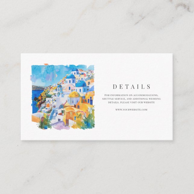 Cartão De Informações Detalhes do Casamento de Aquarela Mediterrânica (Frente)