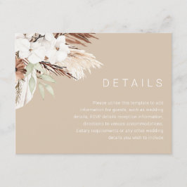 Cartão De Informações Detalhes do Casamento de Beige Boho, Terra Moderna