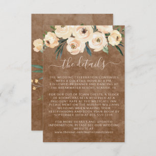 Cartão De Informações Detalhes do Casamento de Beige Floral