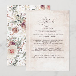 Cartão De Informações Detalhes do Casamento de Boho Elegante das Flores
