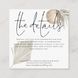 Cartão De Informações Detalhes do Casamento de Boho Pampas Grass