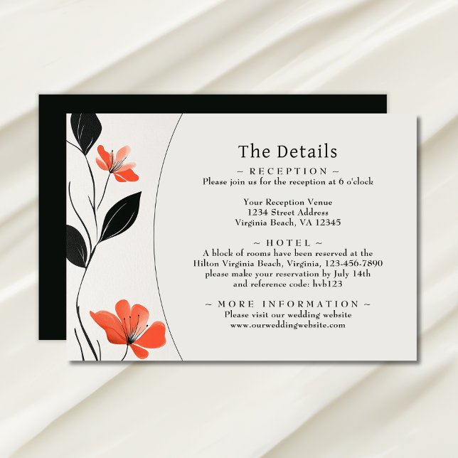 Cartão De Informações Detalhes do Casamento de Bold Blooms de Elegância  (Modern Floral Elegance Bold Blooms Wedding Details Enclosure Card)