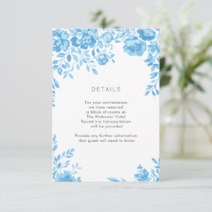 Cartão De Informações Detalhes do Casamento de Borda Floral Azul