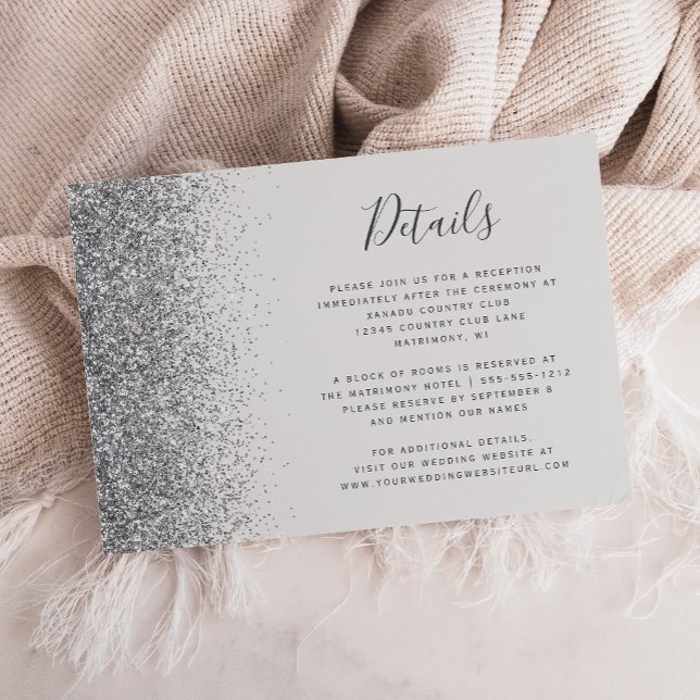 Cartão De Informações Detalhes do Casamento de Borda Glitter de Prata de (Criador carregado)