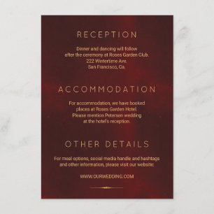Cartão De Informações Detalhes do casamento de burgundy gold de luxo for