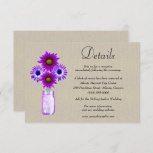 Cartão De Informações Detalhes do Casamento de Burlap Purple Floral Maso