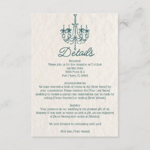 Cartão De Informações Detalhes do Casamento de Chandelier Chandelier Des
