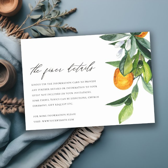 Cartão De Informações Detalhes do Casamento de Citrus Orange Botanical B (Criador carregado)