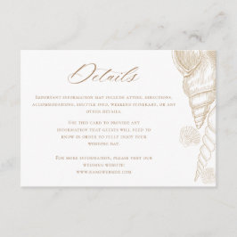 Cartão De Informações Detalhes do Casamento de Conchas Douradas e Branco