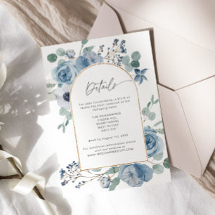Cartão De Informações Detalhes do casamento de cor floral azul Dusty