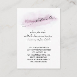 Cartão De Informações Detalhes do Casamento de Cores d'Água Rosa-Rosa co