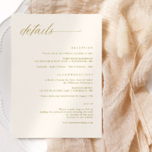Cartão De Informações Detalhes do Casamento de Creme Dourado Romântico S
