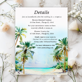 Cartão De Informações Detalhes do Casamento de Destino de Praia Tropical