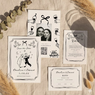 Cartão De Informações Detalhes do Casamento de Doodle Funky desenhado à