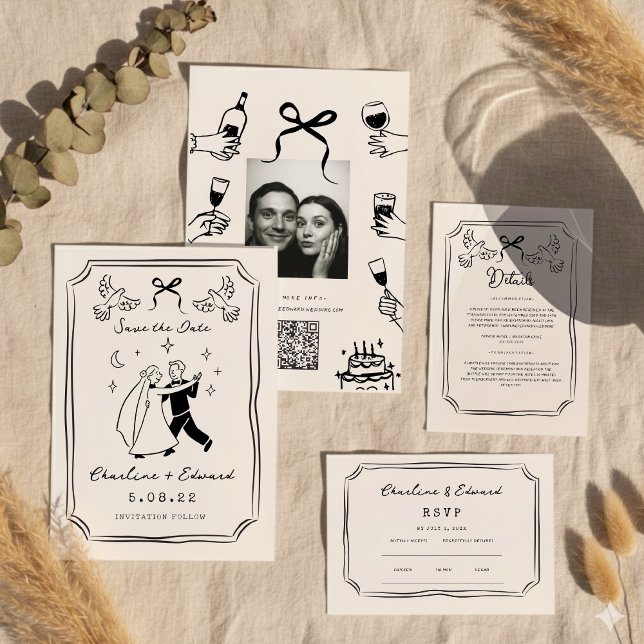 Cartão De Informações Detalhes do Casamento de Doodle Funky desenhado à  (Criador carregado)