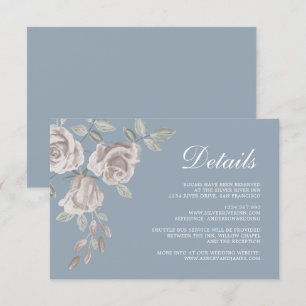 Cartão De Informações Detalhes do Casamento de Dusty Blue e Dusty Rosa