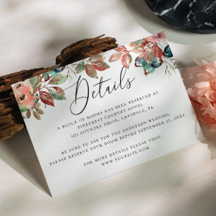 Cartão De Informações Detalhes do Casamento de Fall Berry   Folhas de Aq