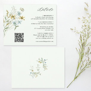 Cartão De Informações Detalhes do Casamento de Flor Selvagem Verde Pale
