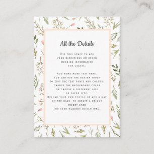 Cartão De Informações Detalhes do CASAMENTO de Flor Silvestre Rosa Areja