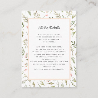 Cartão De Informações Detalhes do CASAMENTO de Flor Silvestre Rosa Areja