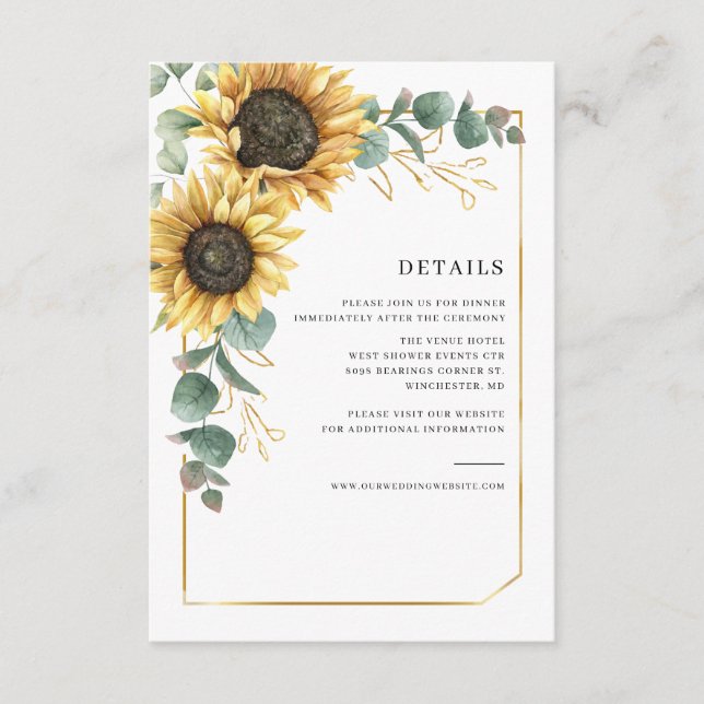 Cartão De Informações Detalhes do Casamento de Floral Sunflower Eucalypt (Frente)
