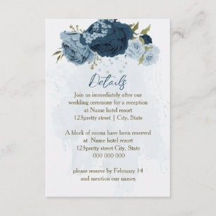 Cartão De Informações detalhes do casamento de flores azuis-claras