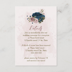 Cartão De Informações detalhes do casamento de flores azuis cor-de-rosa 