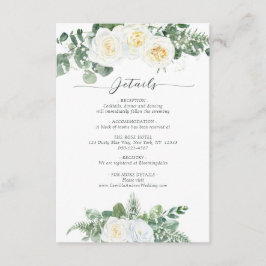 Cartão De Informações Detalhes do Casamento de Flores Brancas e Greenera