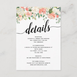 Cartão De Informações Detalhes do Casamento de Flores Rosa e Bege