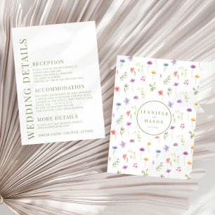 Cartão De Informações Detalhes do casamento de flores selvagens colorida